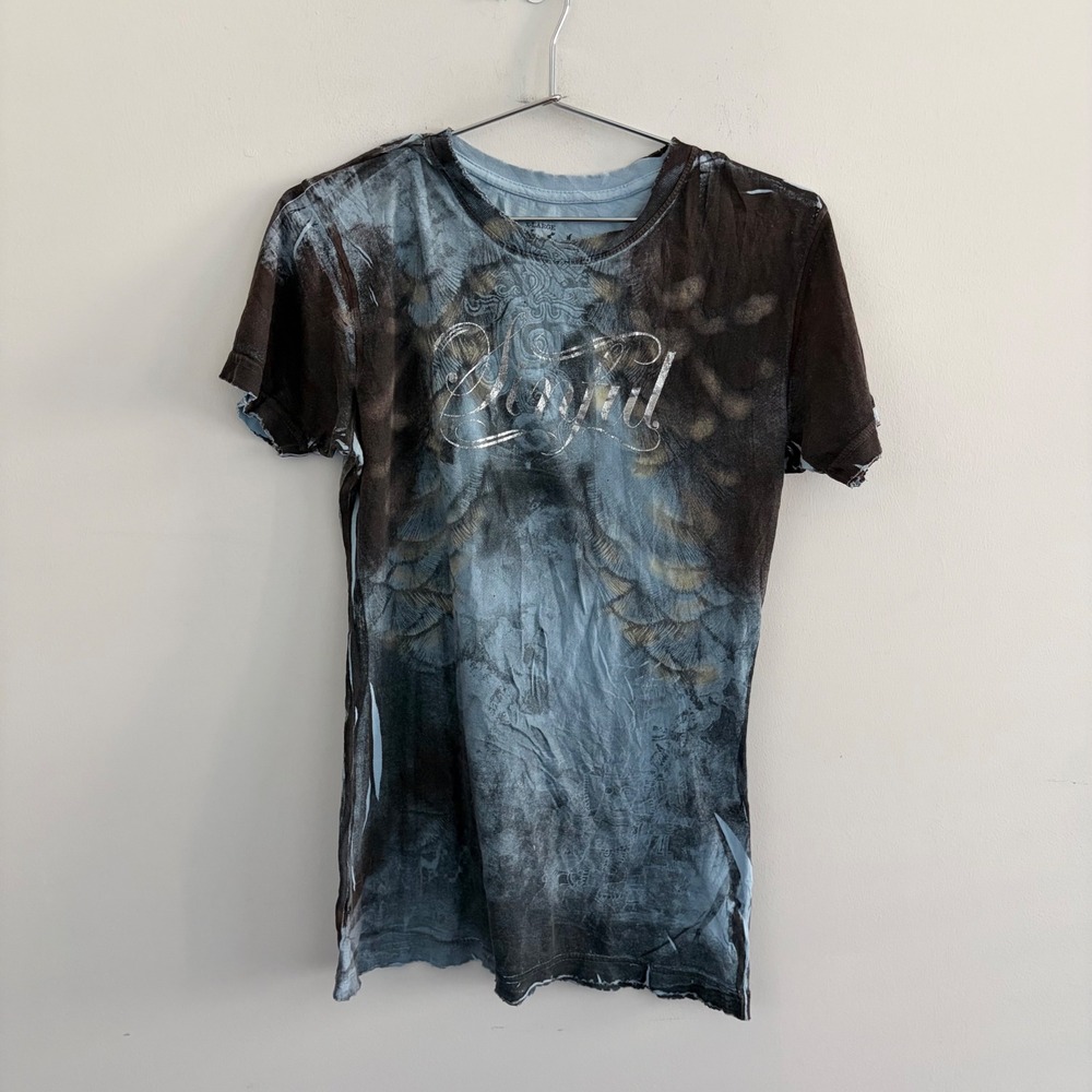 Sinful by Affliction Women XL Blue Brown Eagle Graphic T-Shirt Y2K Grunge